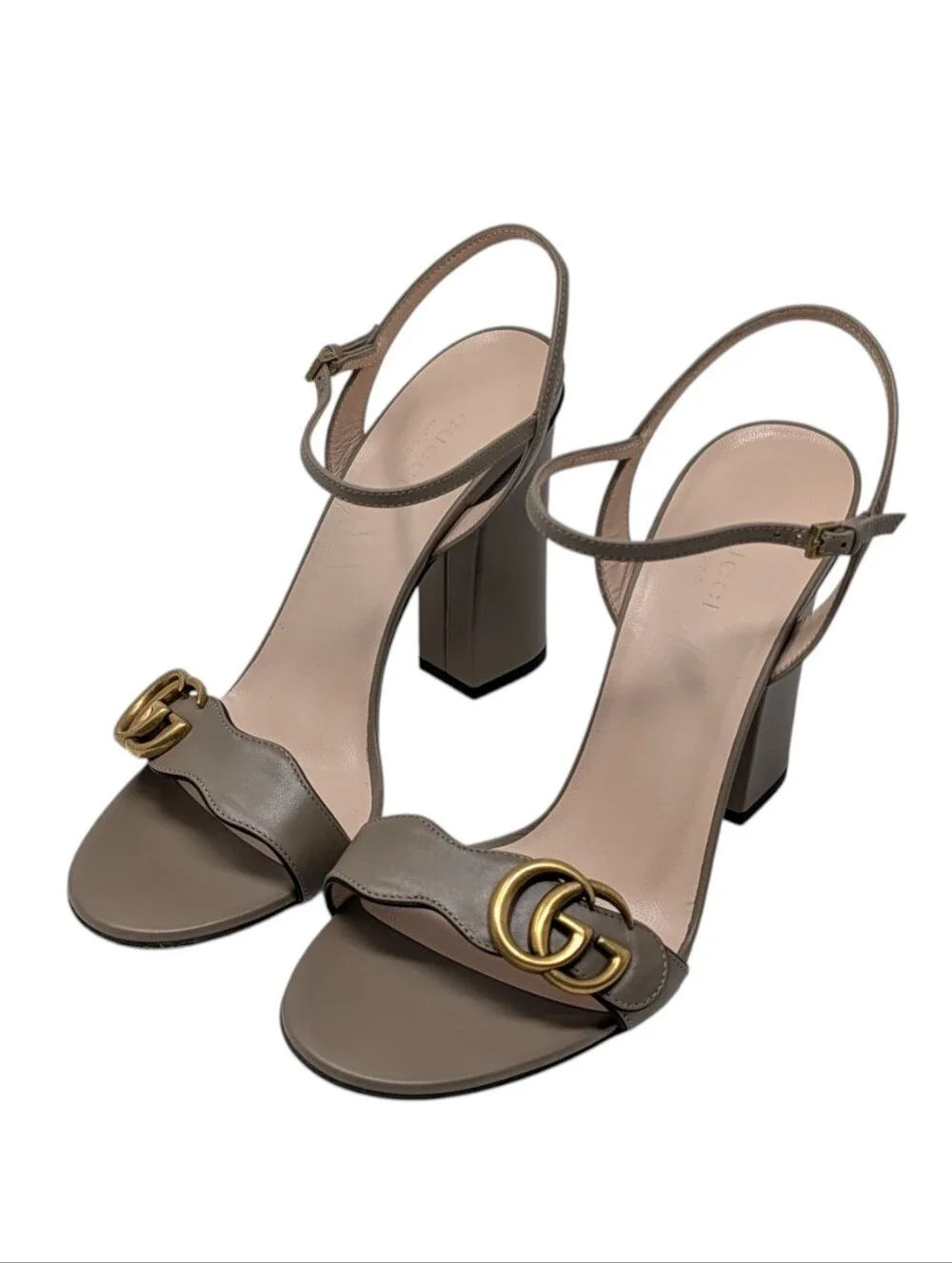 Gucci Marmont Taupe Scalloped Block Heeled Dress Up Sandal Size EU 39